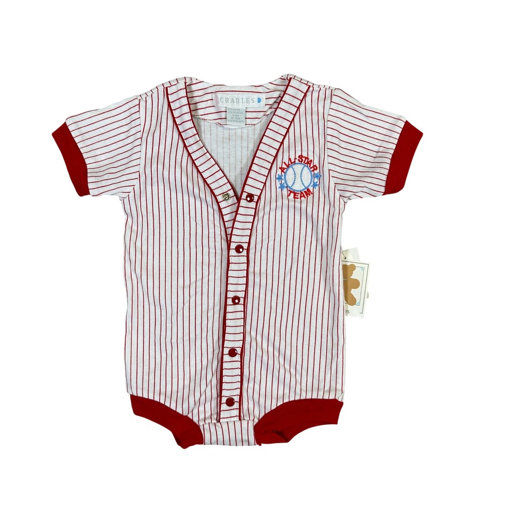 NWT Crables Baby Baseball Jersey Bodysuit Red White Pinstripe All Star Team 12M